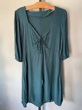 Monk & Lou Front Tie Rayon Viscose Midi Dress Teal Green Size Large